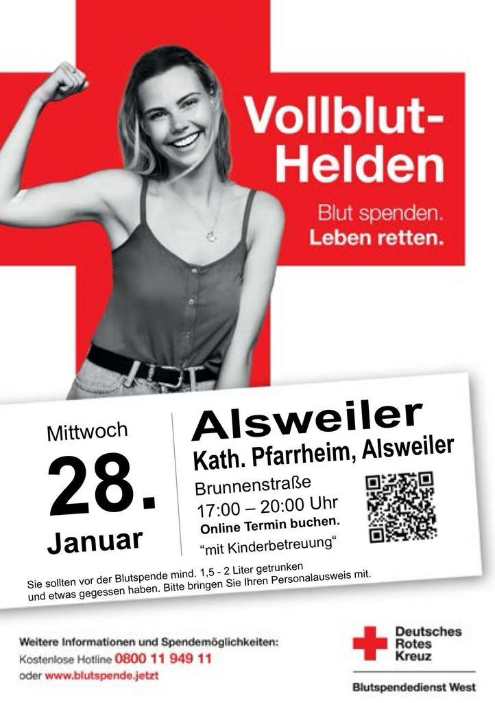 Spende Blut am 28. Januar in Alsweiler