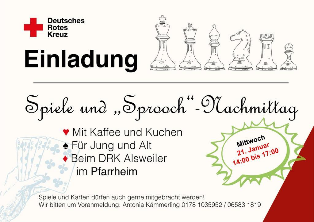 Spiele- und Sproochnachmittag am 21.01. im Pfarrheim Alsweiler